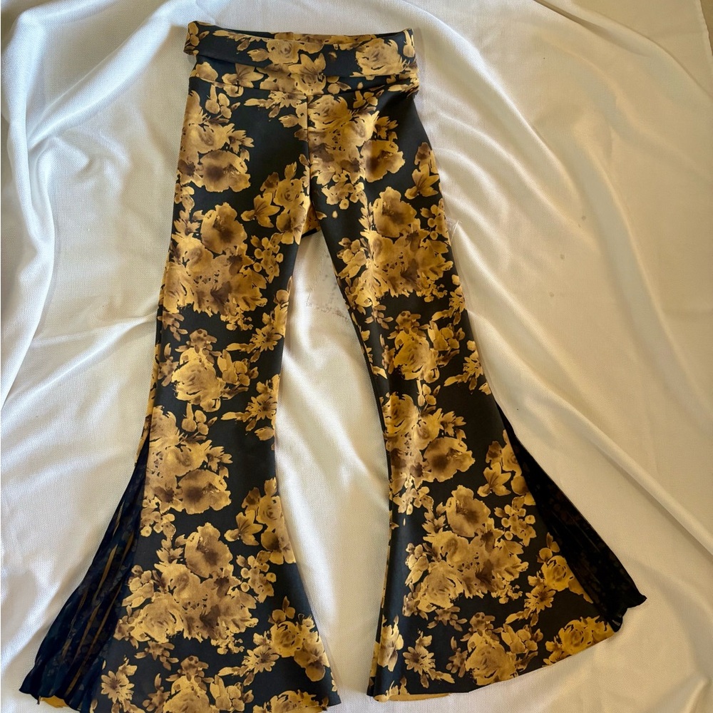 Scuba Knit Bohemian Style Gold Black Flare Pants